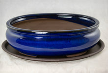 Oval Bonsai Pot + Tray + Mesh 12"x 8.5"x 3.75" - Dark Blue/Moss Green
